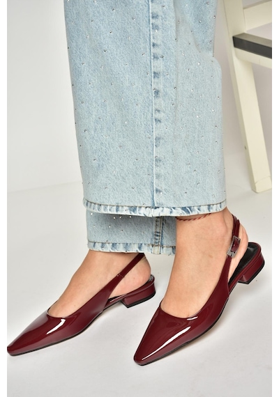 Fox Shoes U404602208 Bordo Rugan Alçak Topuklu Kadın Ayakkabı Bordo