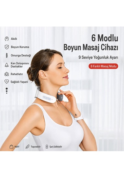Isıtmalı Darbeli Boyun Masaj Aleti Ritmik Vuruş Uzun Şarj Süreli Ergonomik Masaj Aleti Beyaz