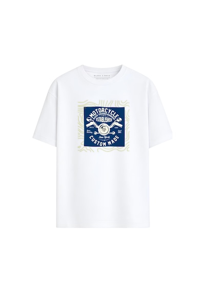 Black Nova Oversize Baskılı Unisex %100 Pamuk T-shirt Championship Beyaz