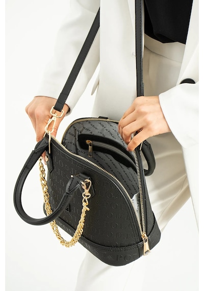 Just Polo Kadın Zincir Detaylı Lüks El Ve Omuz Çantası Shopper Ebat : 25x22 Cm Siyah - Camel