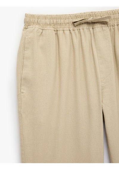 Koton Slim Fit Keten Karışımlı Cepli Beli Lastikli Bağcıklı Pantolon Bej 6sam40169hw Ekru