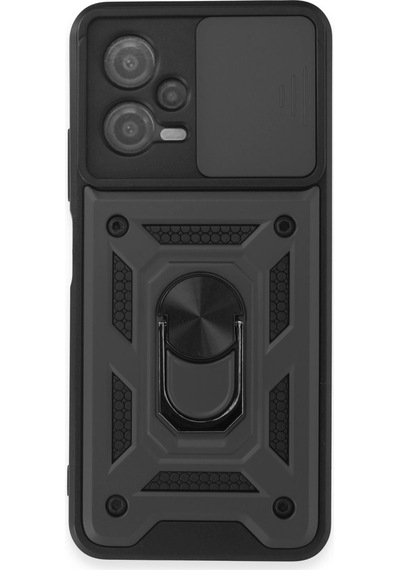 Note 12 5g Kılıf Pars Lens Yüzüklü Silikon - Siyah