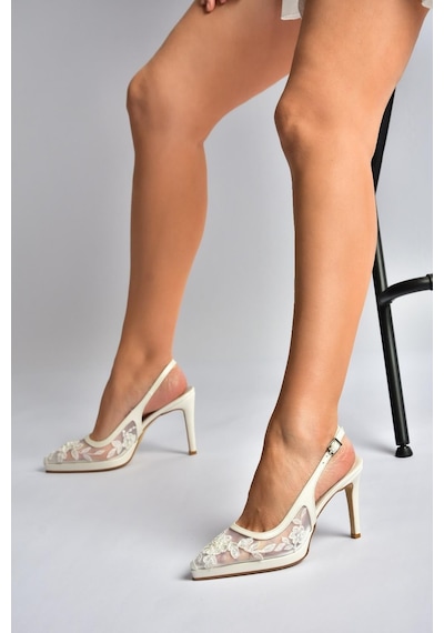 Fox Shoes Y246157609 Sedef İşlemeli İnce Topuklu Gelinlik Ayakkabısı