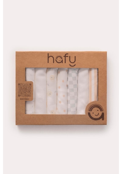 Hafy Baby Doğal Pamuk, Yedili Müslin Bebek Mendili Tarçın Nokta 7'li Set