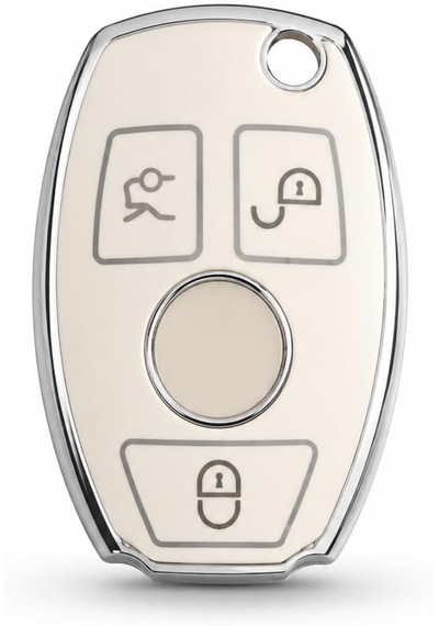 Autohan Keys Mercedes İle Uyumlu 2001-2016 Be Tipi Nano Anahtar Kılıfı, Beyaz, Gümüş Renk