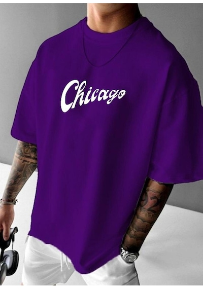 Chıcago Bulls Baskılı Oversize Tişört Mor