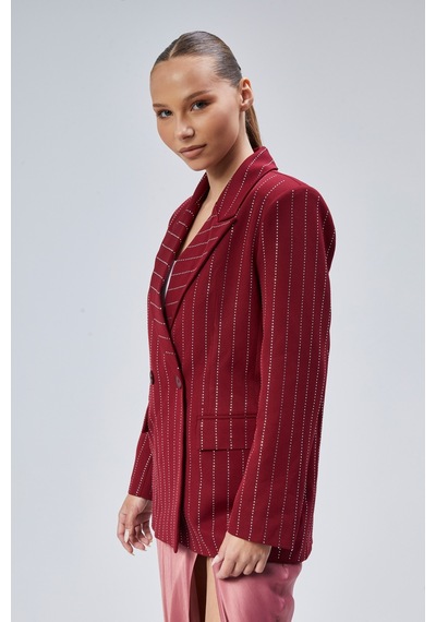 Kadın Taş İşlemeli Regular Vatkalı Blazer Ceket Siyah