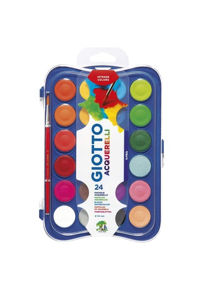 Giotto Acquerelli 24 Renk Suluboya Seti - 30 Mm Yuvarlak Tablet, Plastik Kapağa Sahip Karışık