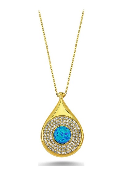 Beyaz Taşlı Gümüş Opal Kolye (498591238)