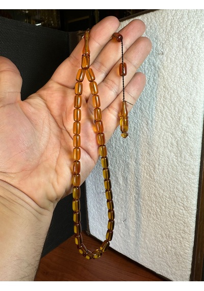 Ateş Kehribar Tesbih Sarı Renkli 7mmx11mm Kapsül Kesim T-273