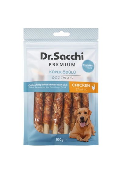Dr.sacchi Premium Tavuk Sargılı Beyaz Sığır Derisi Burgu Çubuk Tahılsız Köpek Ödülü 5 9-11 Gr 10'lu