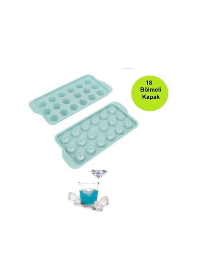Buz Kalıbı Elmas Şekil Görünümlü Kapaklı 18 Bölmeli Plastik Mavi Diğer