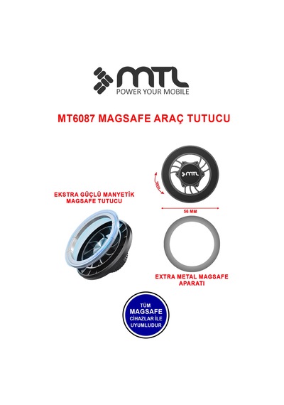 Güçlü Manyetik Araç İçi Telefon Tutucu 360 Döner Başlık Ekstra Güçlü Mıknatıs Magsafe Uyumlu Mt6087