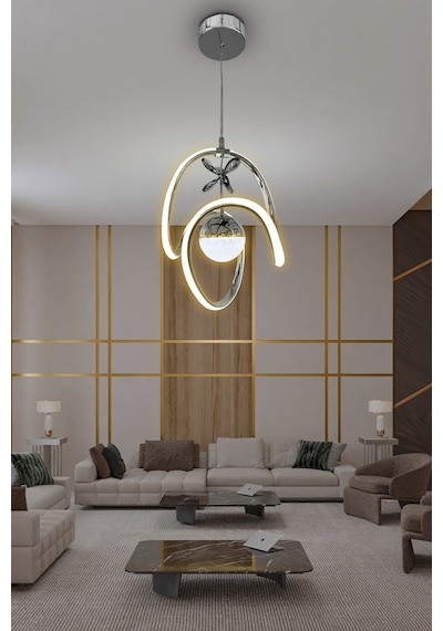 Badem Tek Toplu Modern Sarkıt Led Avize - - Kumandalı / Krom Krom