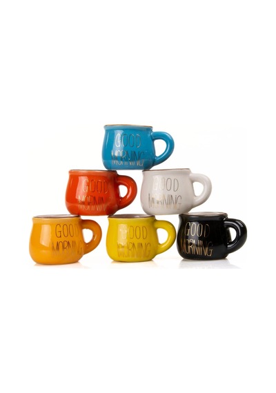 Tr Mukko Home 6'li Renkli Porselen Espresso Fincan Seti Gold Yazılı Good Morning Tasarım,çok Renkli Diğer