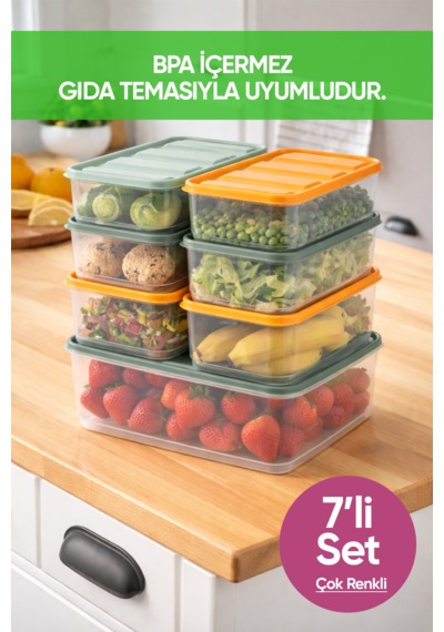 Vinoa 7'li 1x3.5 Litre + 6x1.65 Litre Bpa Free Mikrodalga Ve Difrize Uygun Yıkanabilir Saklama Kabı Çok Renkli
