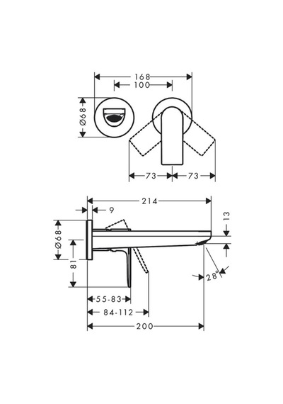 Hansgrohe Rebris E Tek Kollu Lavabo Bataryası Ankastre Montaj, Duvara Monte, 20 Cm Gaga İle Krom Krom