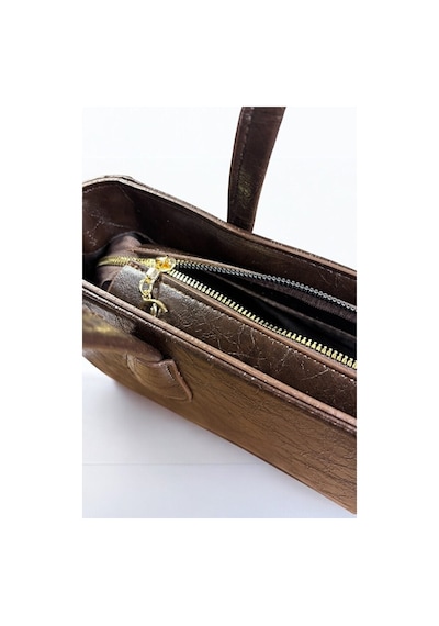 Lovelystore Kırışık Dokulu Fermuarlı Baget Kadın El Kol Ve Omuz Çantası 33x15 Acı Kahverengi