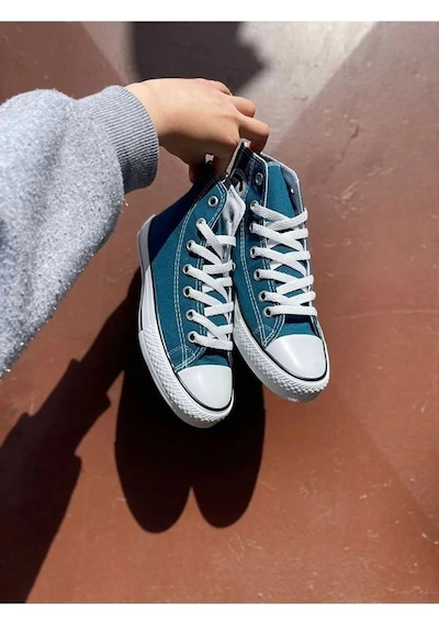 Unisex Günlük Keten Rahat Bilekli Kot Mavi Uzun Convers Sneaker Spor Ayakkabı Mavi