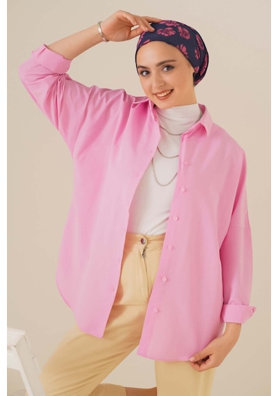 Bigdart 103901 Oversize Basic Tesettür Gömlek - Pembe 001