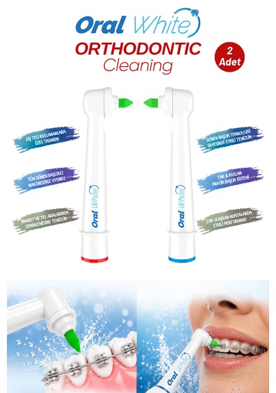 Oral White Orthodontic Cleaning Arayüz Fırçası Başlığı Diş Teli Olanlara Özel Dönen Başlıklı 2 Adet Yedek Başlık