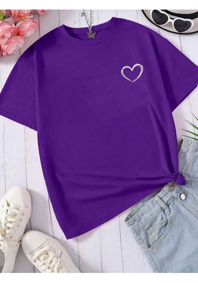 Kozia Outdoors Malkoçbey Kalp Baskılı Oversize Unisex Basic T-şhirt Mor. Mor