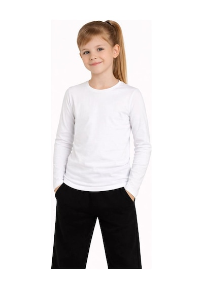 Kız Çocuk Basic Uzun Kollu Tişört Okul Günlük Rahat T-shirt - Beyaz