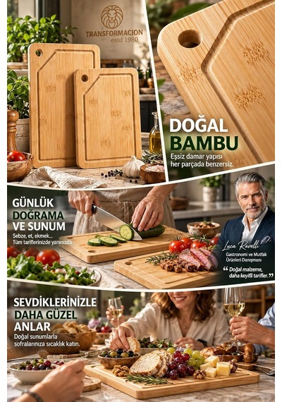 Madagaskar Bambu 2'li Kesme Tahtası Seti - 30x20 Ve 26x16 Cm Doğal Antibakteriyel Sunum Ve Doğrama Tahtası - Mutfak Et Ekmek Sebze 723852 Çok Renkli