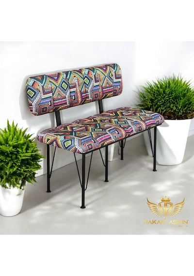 By Hakan Aşkın Siyah Metal Ayaklı Metal Alt Kasalı Line Style New 2025 Sırtlı Bench & Bank Rug Pattern Rug Bbf