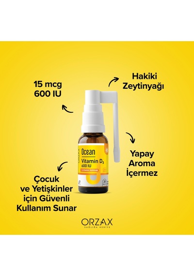 Ocean Vitamin D3 600 Iu Oral Sprey 20 Ml 3 Adet