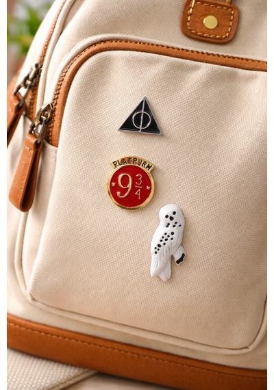 3 Lü Pin Rozet Seti Harry Potter Platform 9¾ Baykuş Sembol Unisex Gri