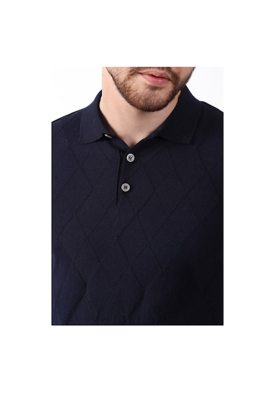Ferraro Lacivert Polo Yaka Baklava Desen Erkek Pamuk Triko T-Shirt Lacivert