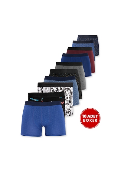 Tudors Erkek 10'lu Likralı Pamuklu Esnek Kumaş Premium Seri Boxer-42634 Çok Renkli