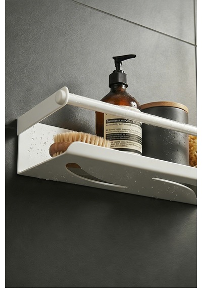 Zift Unique 25cm Paslanmaz Çelik Duş Rafı, Yapışkan Montaj Banyo Rafı,beyaz Mondern Şampuanlık