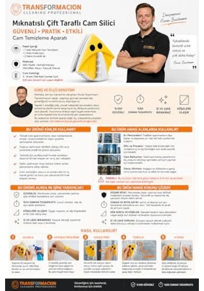 Ayrex Transformacion Mıknatıslı Çift Taraflı Cam Silici Güvenli Pratik Cam Temizleme Aparatı 8 Mm Tek Camlara 717 Diğer