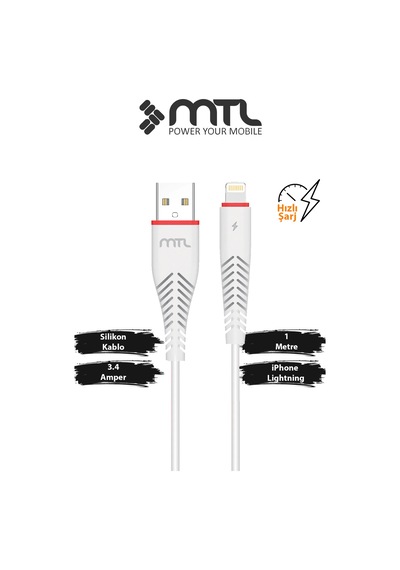 3.4a Usb To Lightning Apple Uyumlu iPhone Silikon Hızlı Şarj Ve Data Kablosu 1 Metre Mt2011