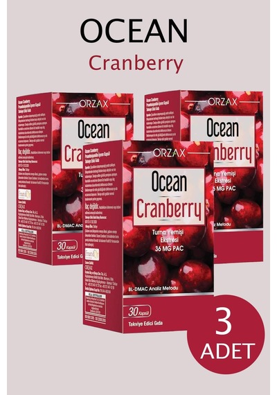 Orzax Ocean Cranberry Turna Yemişi Eki 36 Mg Pac 3 x 30 Kapsül