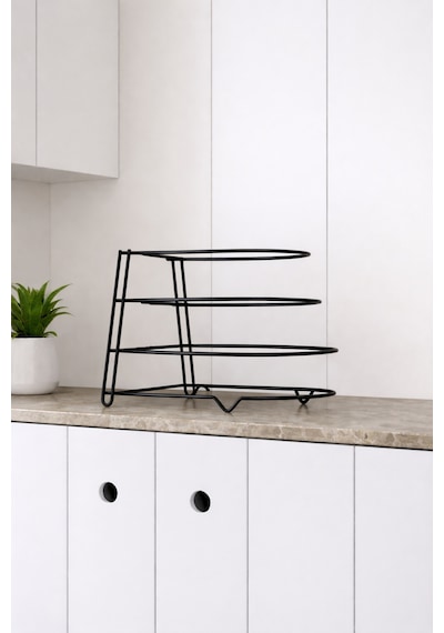 Karteya 4 Katlı Bölmeli Metal Organizer Tava Rafı Siyah Mutfak Düzenleyici Siyah