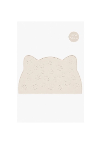 %100 Silikon Kokusuz Plastik Ve Pvc İçermez Kedi Beslenme Paspası Kedi Mama Matı-ekru