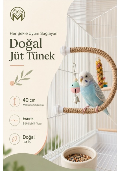 Mivra Pets Esnek Kuş Tüneği 40 Cm 2 Cm Doğal Jüt
