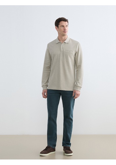 Lcwaıkıkı Classic Bej Polo Yaka Erkek Sweatshirt