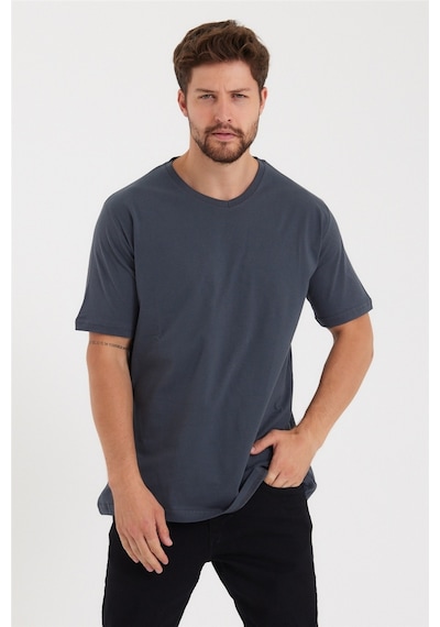 Tarz Cool Erkek V Yaka Slim Fit Likralı T-shirt Antrasit