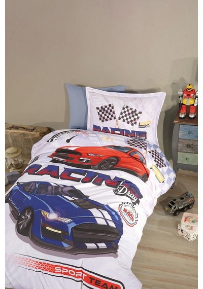 Clasy Ranforce Tek Kişilik Nevresim Takımı Racin Drag V1 Mavi Çok Renkli