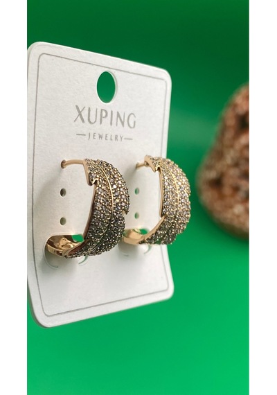 Xuping Rose Gold Yaprak Figürlü Taşlı Halka Küpe Gold