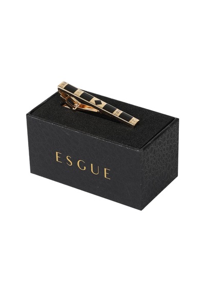 Esgue Gold Siyah Renk Geometrik Parçalı Modern Kravat Klipsi Km:1260 Lacivert - Gri