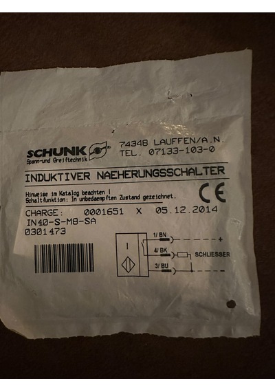Schunk In40-s-m8-sa 07133-03-0 Endüktif Yaklaşım Sensörü 0301473
