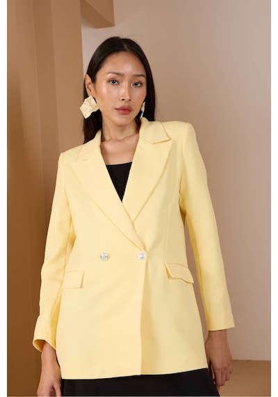Sarı Oversize Dokuma Blazer Ceket Sarı