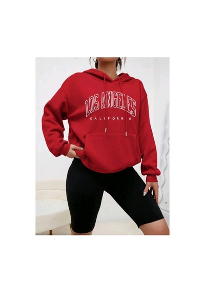 Magors Stıl-x Los Angeles Baskılı, %100 Pamuklu, Oversıze, Kapüşonlu Kadın Sweatshırt Kırmızı Magors Stıl-x Los Angeles Baskılı, %100 Pamuklu, Oversıze, Kapüşonlu Kadın Sweatshırt Kırmızı