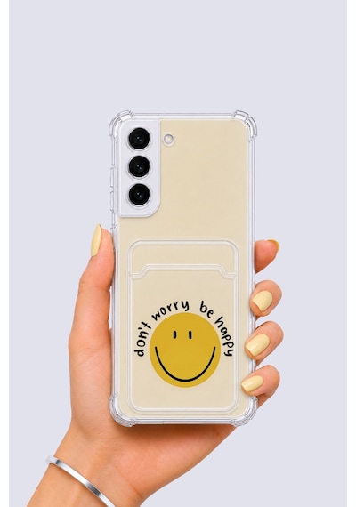 Hepsi Samsung Galaxy Uyumlu S22 Kartlıklı Gülücük Desenli Kılıf Najmaddin Çok Renkli