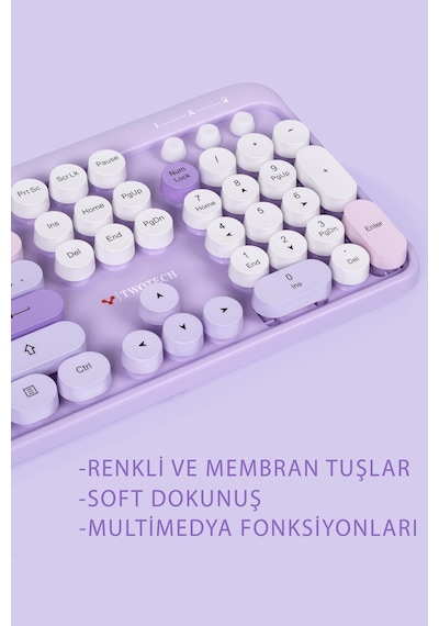 Twotech SMK-640M Renkli Tuşlu Kablosuz Türkçe Q Klavye Mouse Set